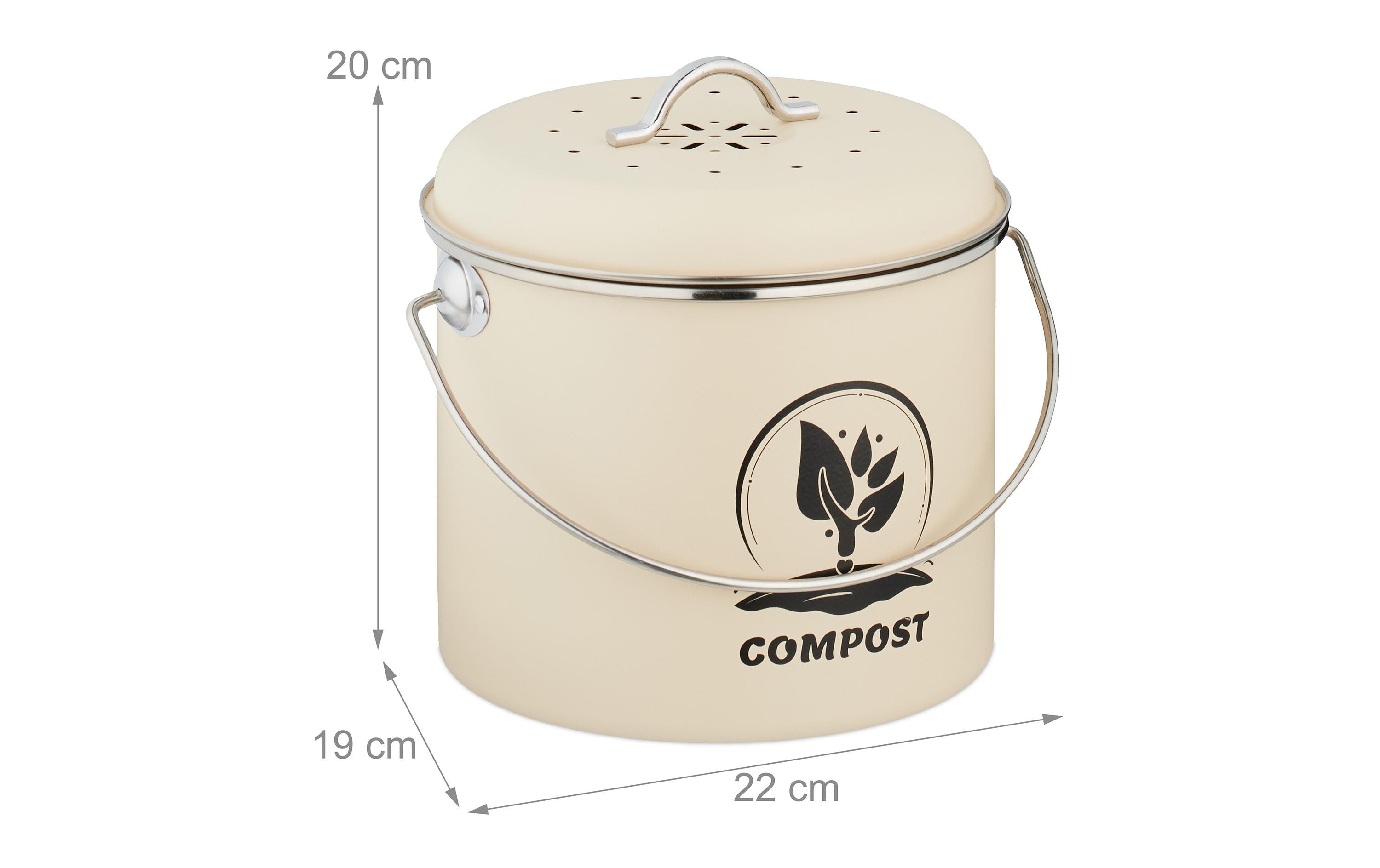 relaxdays Komposteimer 3.5 l, Crème/Silber