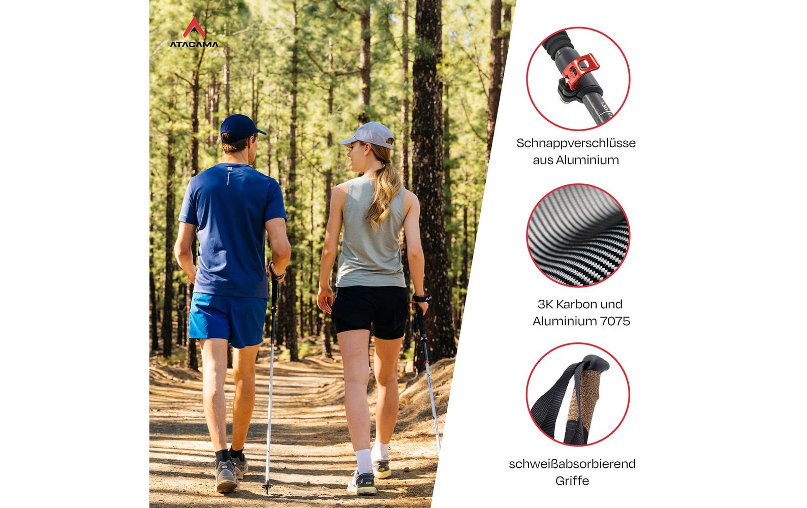 Atacama Teleskop Wanderstöcke, Flip Lock 110-135 cm