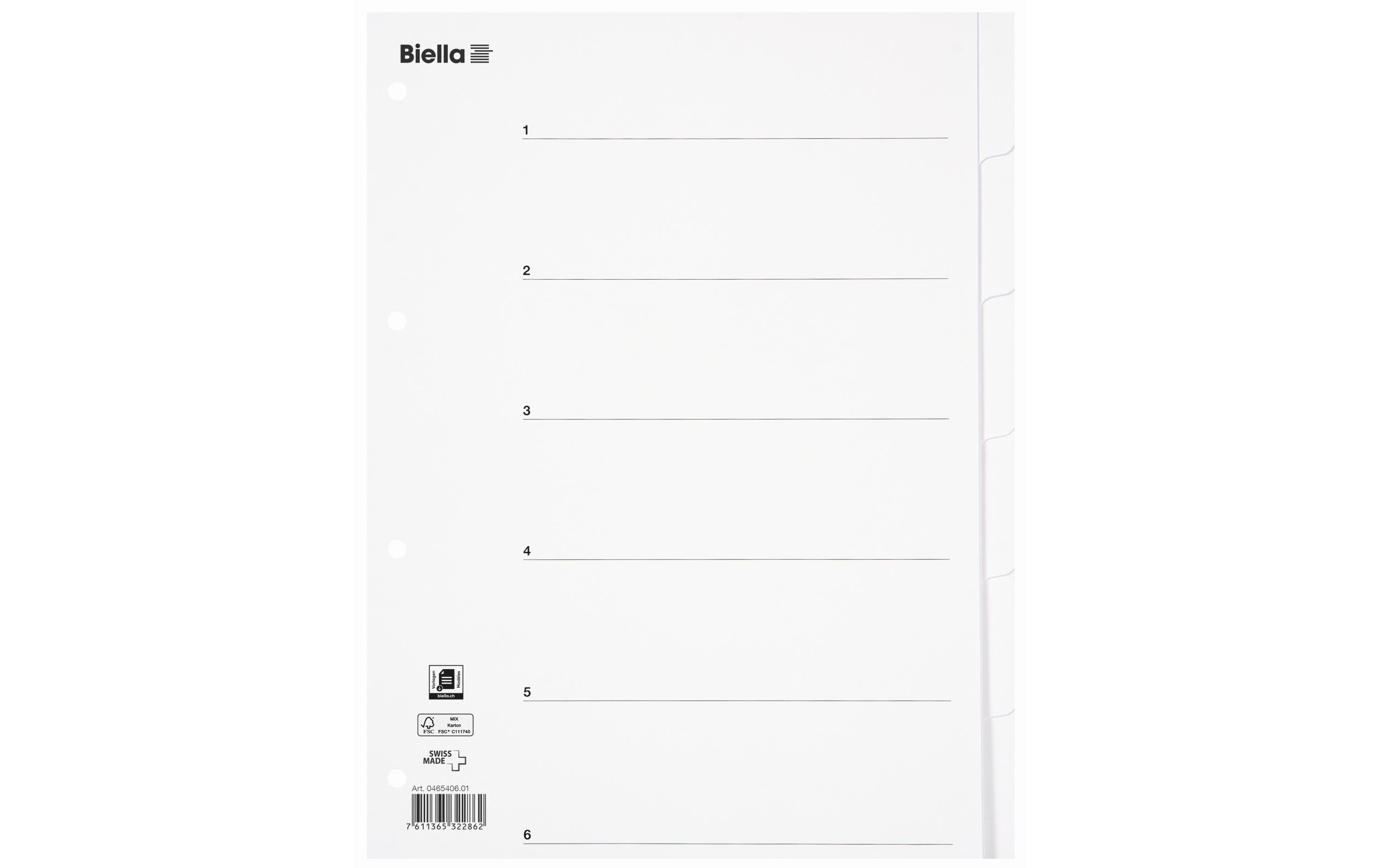 Biella Register A4 Karton 6-teilig mit Indexblatt Biella Register A4 Karton 6-teilig mit Indexblatt