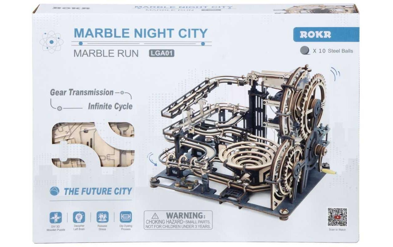 RoboTime Bausatz Murmelbahn Night City mit Kurbelantrieb