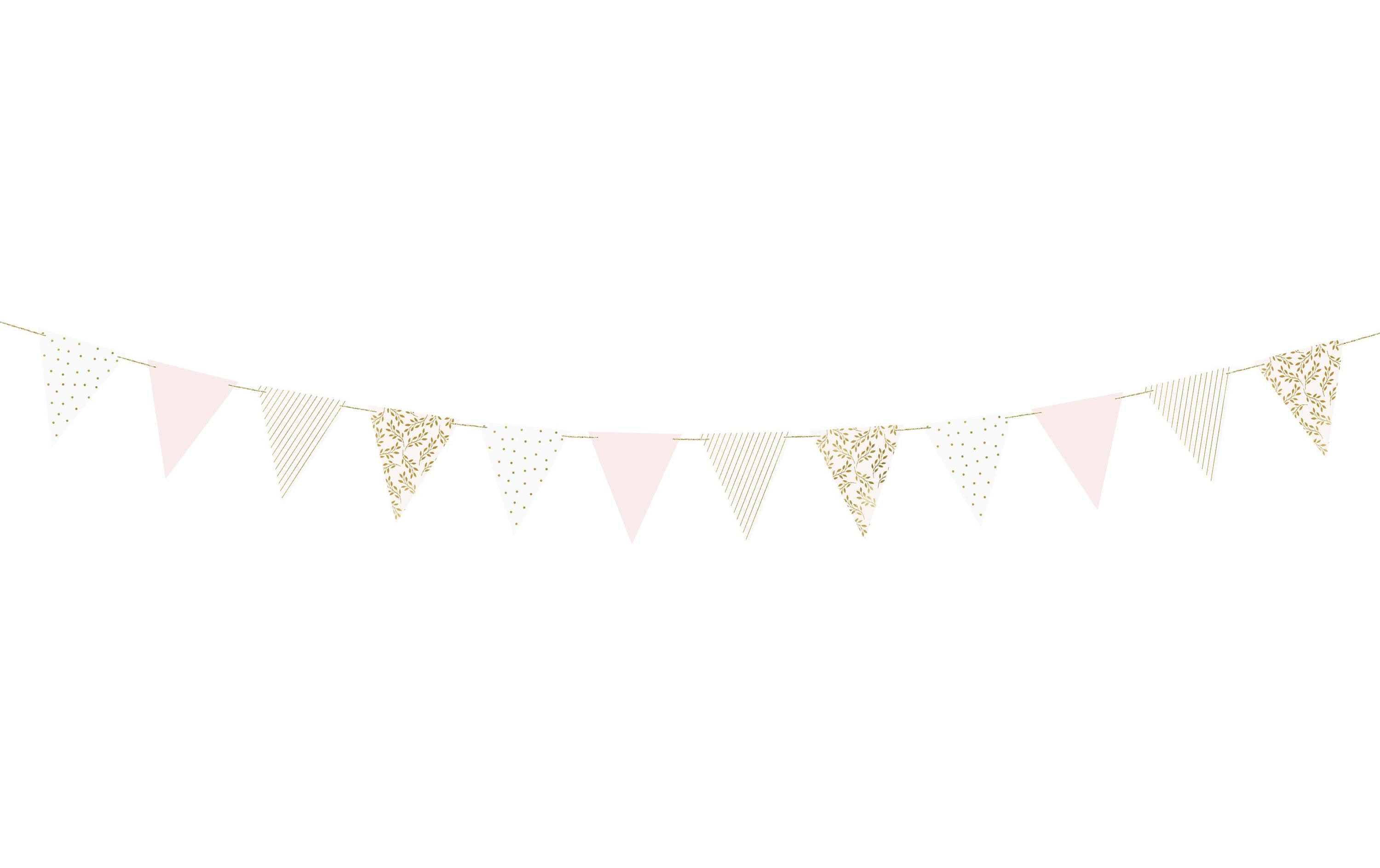 Partydeco Girlande Flaggen 2.1 m, Gold/Hellrosa/Weiss