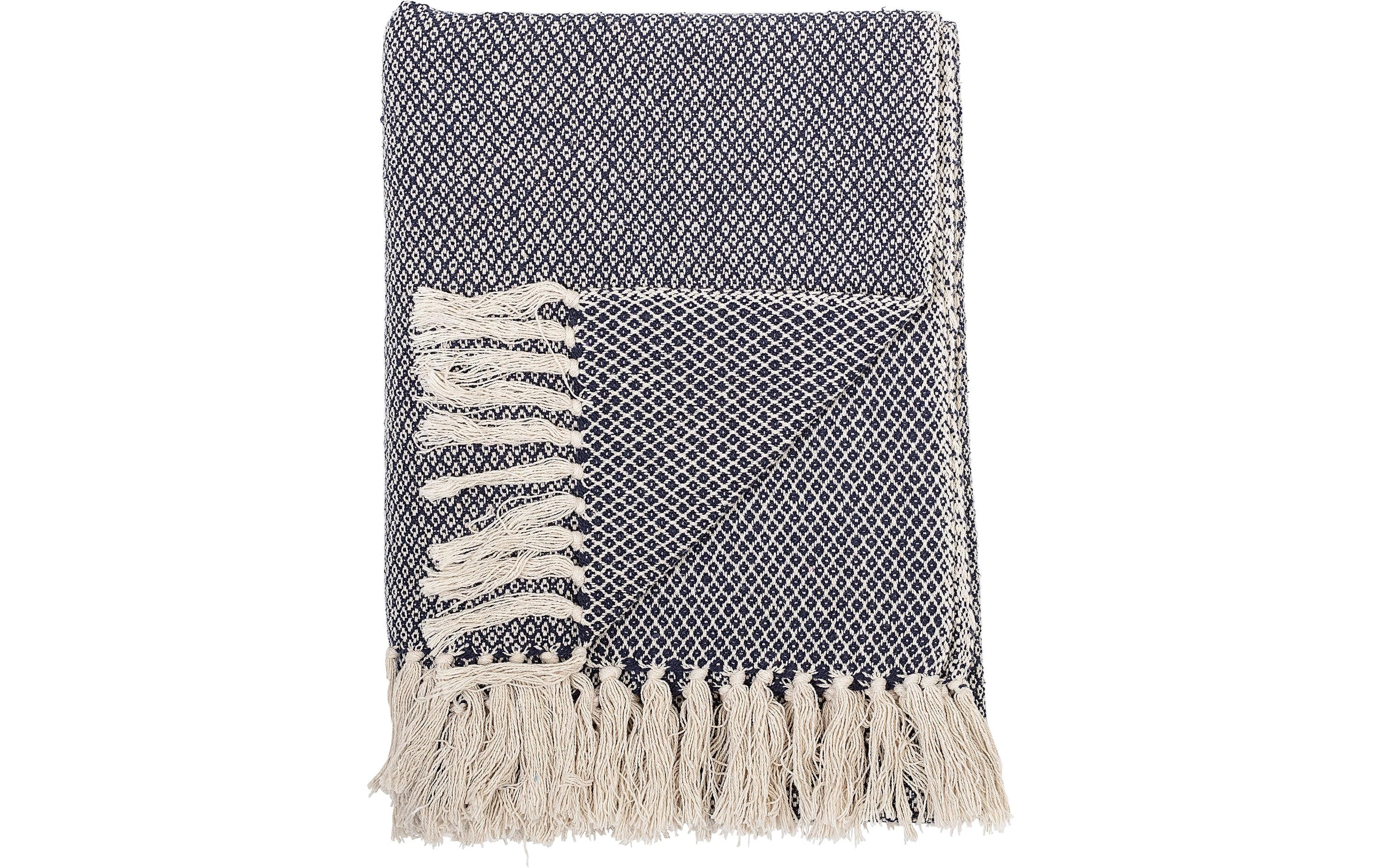 Bloomingville Decke Barry 130 x 160 cm, Beige/Dunkelblau