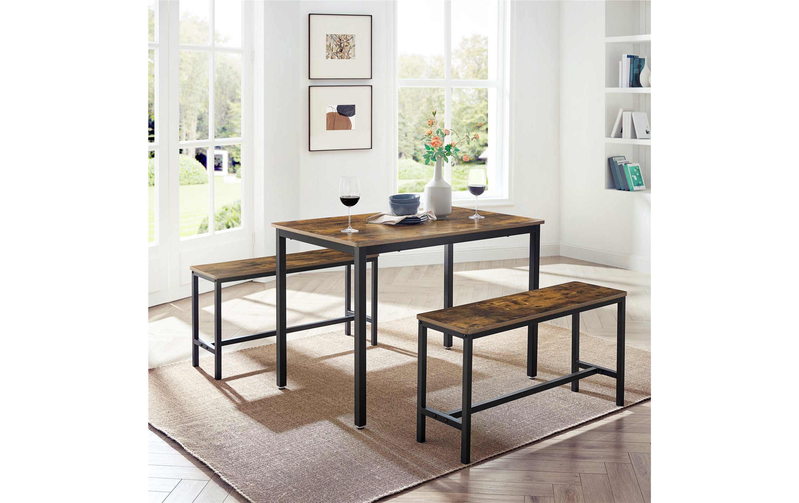 VASAGLE Tisch mit zwei Bänken, Vintagebraun-Schwarz