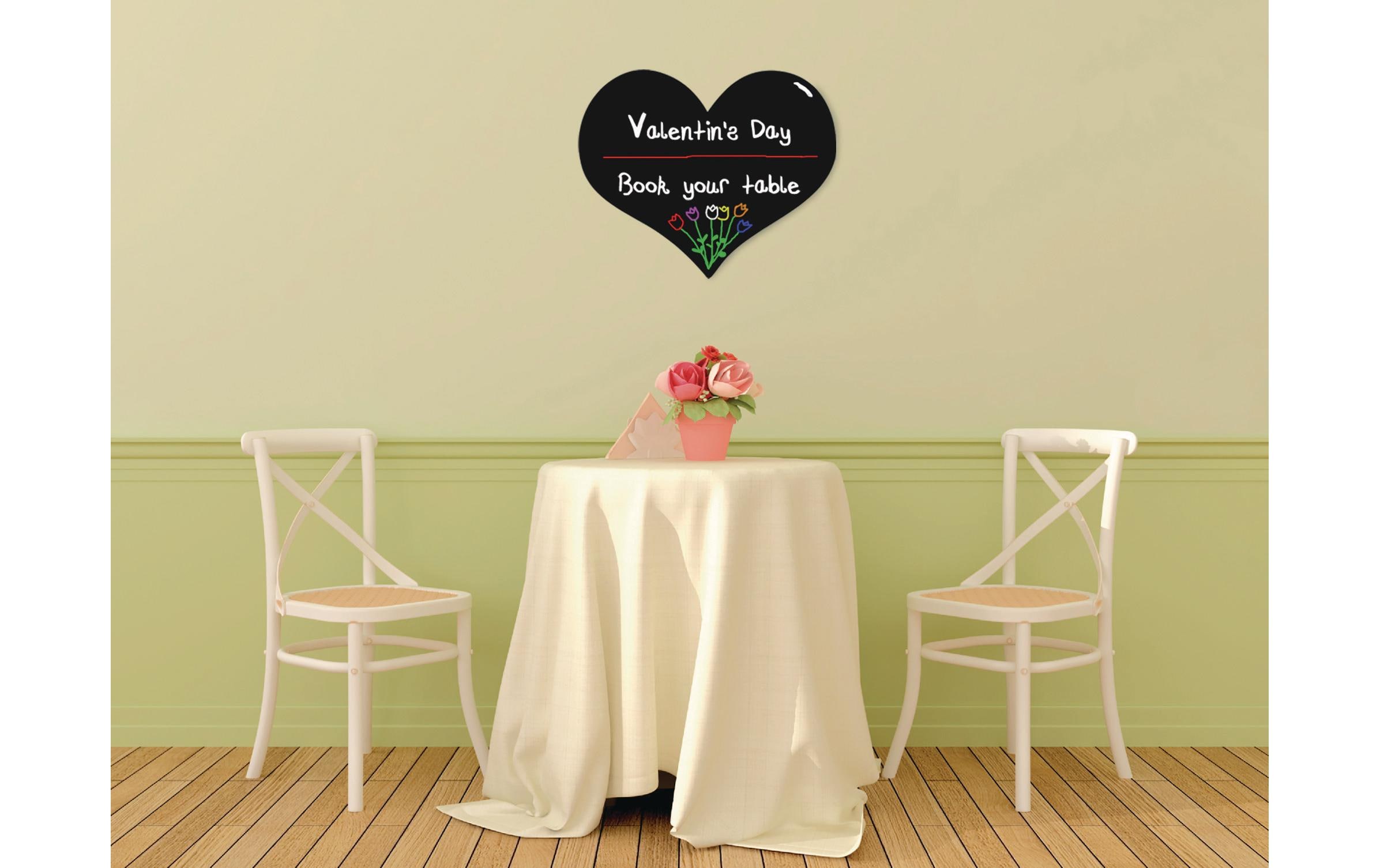 Securit Kreidetafel Silhouette Heart mit Klett, Schwarz