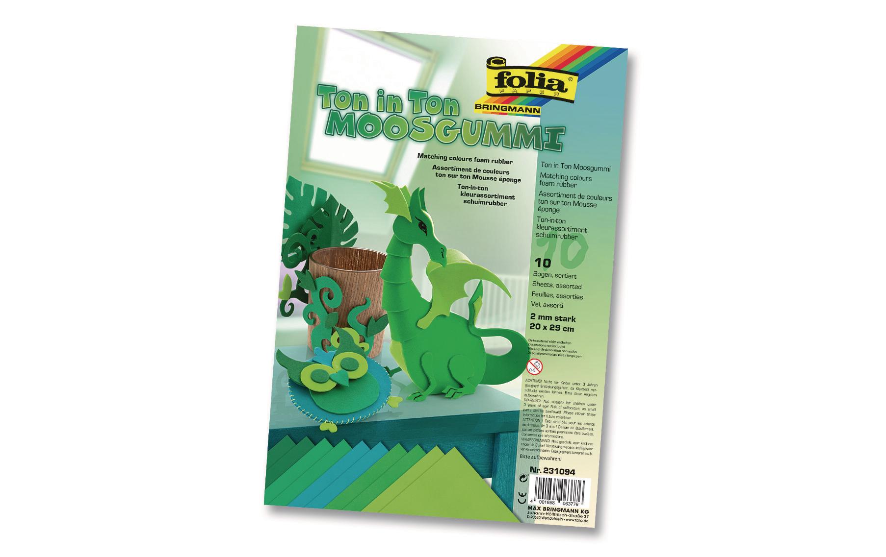 Folia Moosgummi-Set Ton in Ton 10 Stück, Grün Folia Moosgummi-Set Ton in Ton 10 Stück, Grün