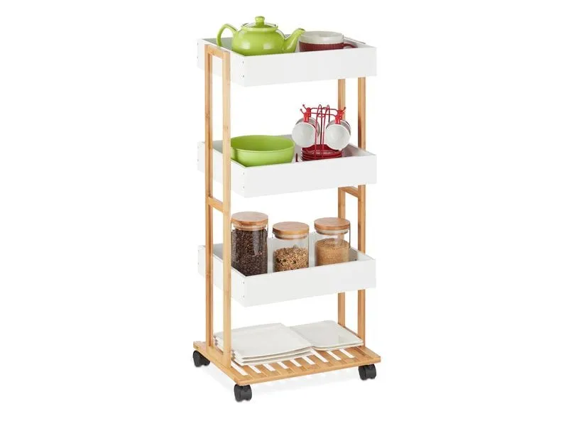 relaxdays Küchenwagen 40 x 88 cm, Weiss/Braun