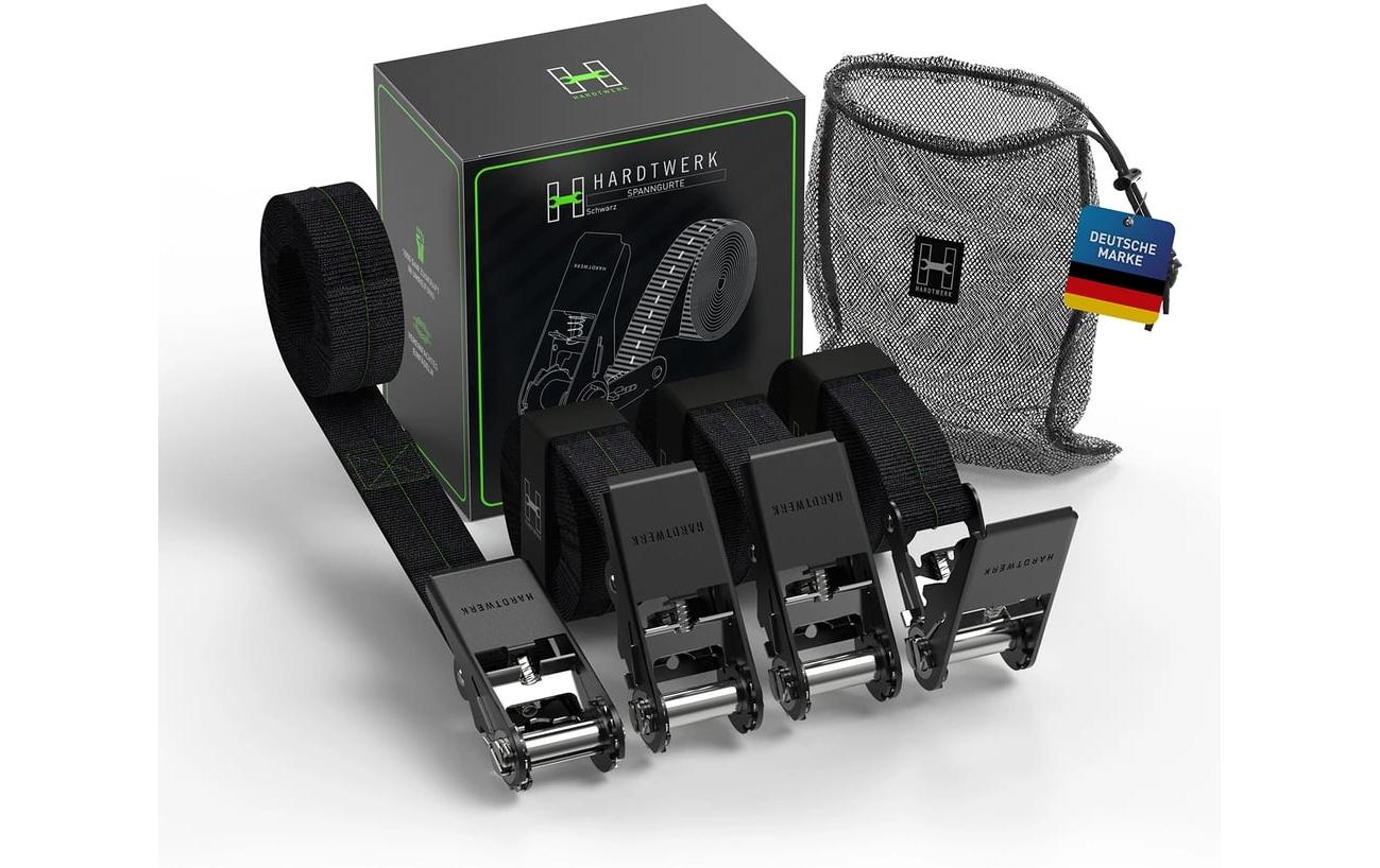 Hardtwerk Spanngurte mit Ratschen 4 Stück, 6 Meter, Schwarz Hardtwerk Spanngurte mit Ratschen 4 Stück, 6 Meter, Schwarz