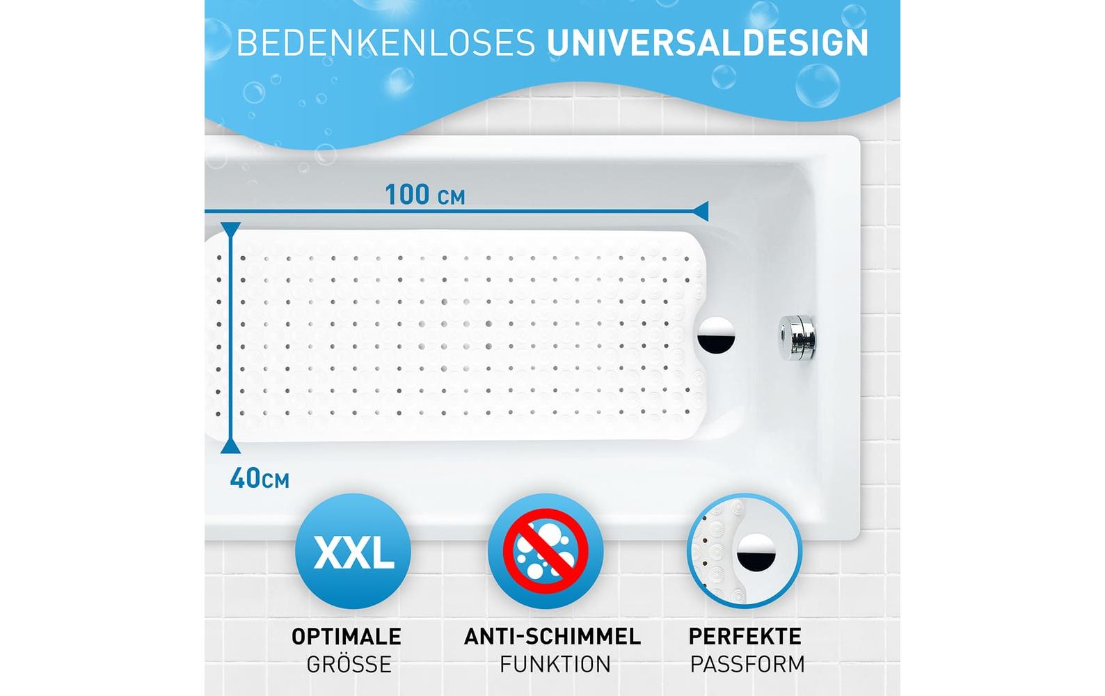 Flipline Badteppich rutschfest, BPA-frei 40 x 100 cm, Weiss