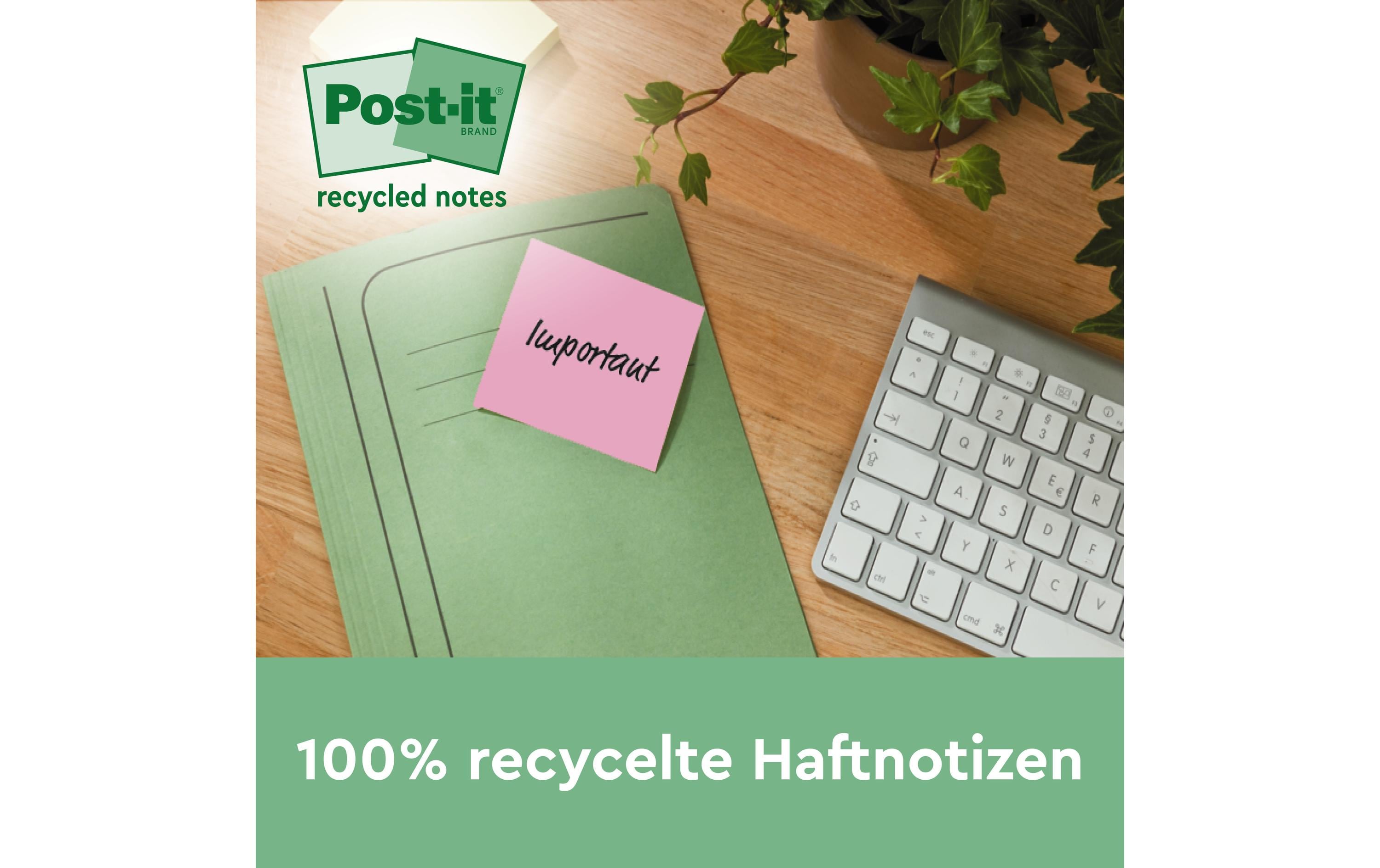 Post-it Notizzettel Super Sticky Recycling, Mehrfarbig, 12 Blöcke
