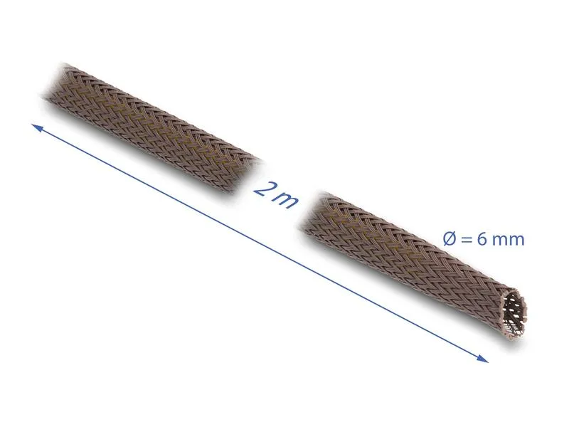 Delock Geflechtschlauch nagerfest, 2 m x 6 mm Braun Delock Geflechtschlauch nagerfest, 2 m x 6 mm Braun