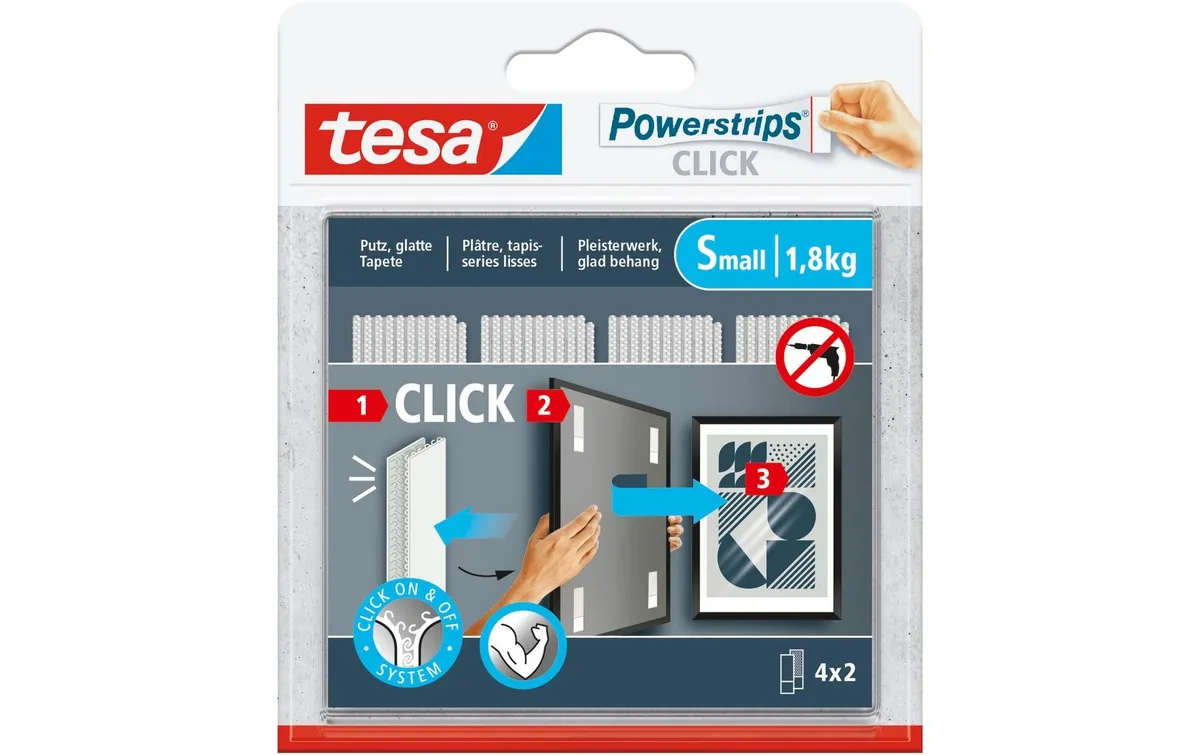 tesa Klebehaken Powerstrips CLICK Small 4 Paar, 1.8 kg tesa Klebehaken Powerstrips CLICK Small 4 Paar, 1.8 kg