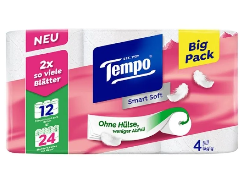 Tempo Toilettenpapier Smart Soft 12 Rollen, 4-lagig, Weiss Tempo Toilettenpapier Smart Soft 12 Rollen, 4-lagig, Weiss