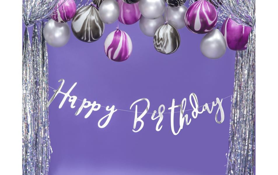 Partydeco Girlande Happy Birthday Silber, 16.5 x 62 cm