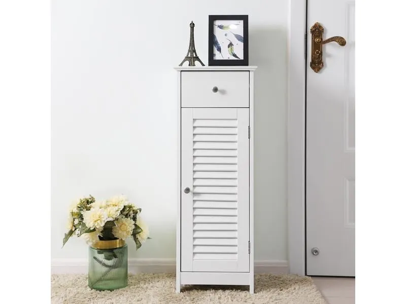 VASAGLE Badezimmerregal mit Tür 32 x 87 cm, Weiss