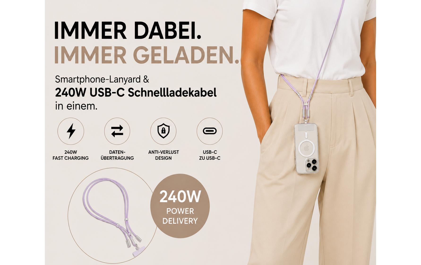 onit Smartphone‑Lanyard USB‑C 240 W, Violett