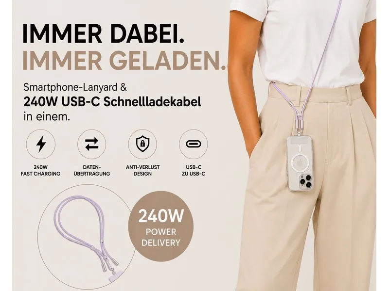 onit Smartphone‑Lanyard USB‑C 240 W, Violett
