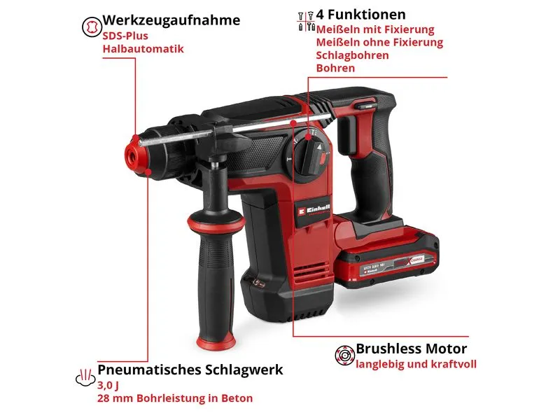 Einhell Akku-Bohrhammer TP-HD 18/28 Li BL+4 (1 x 3.0Ah+)
