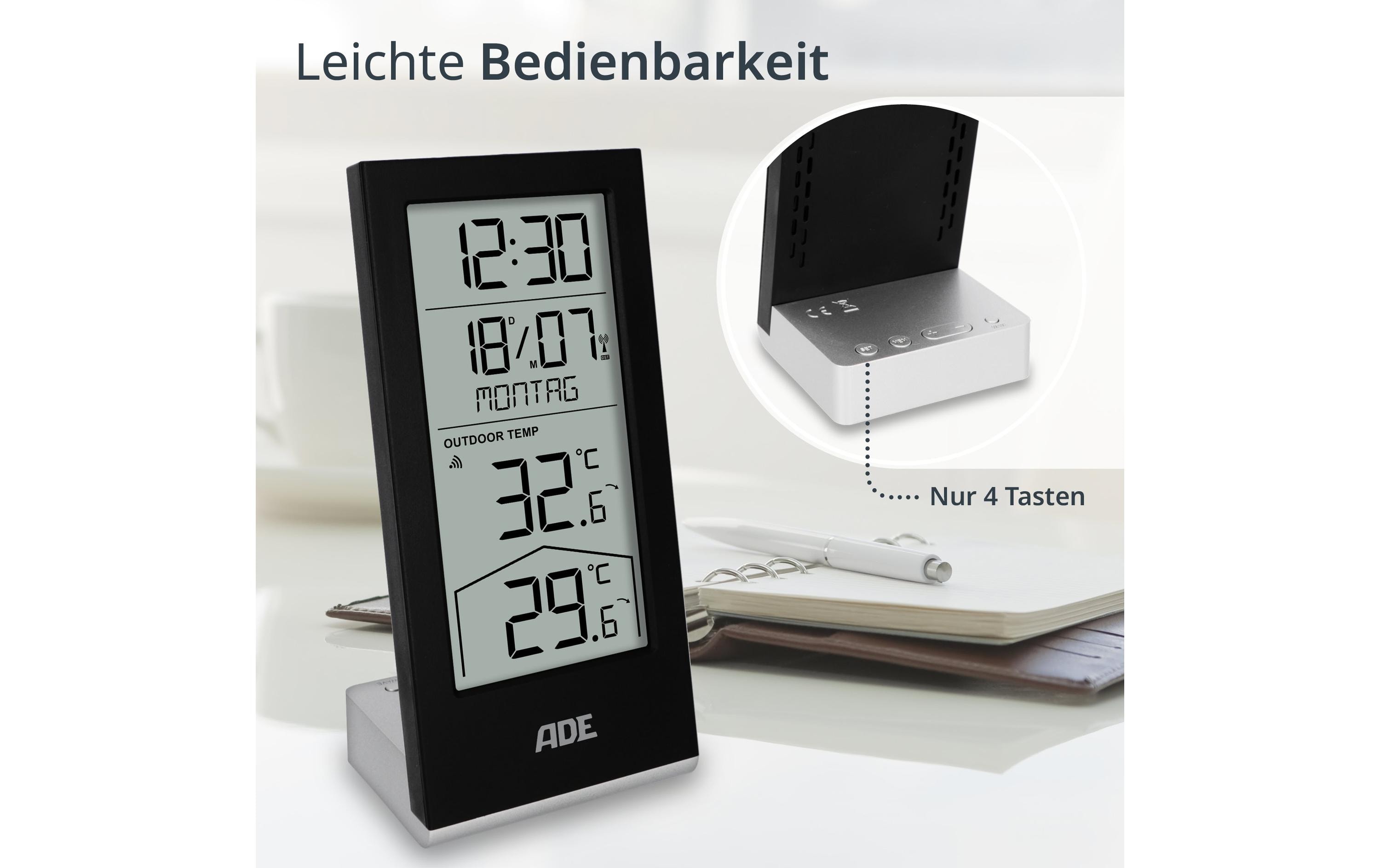 ADE Wetterstation mit Funk-Aussensensor Schwarz