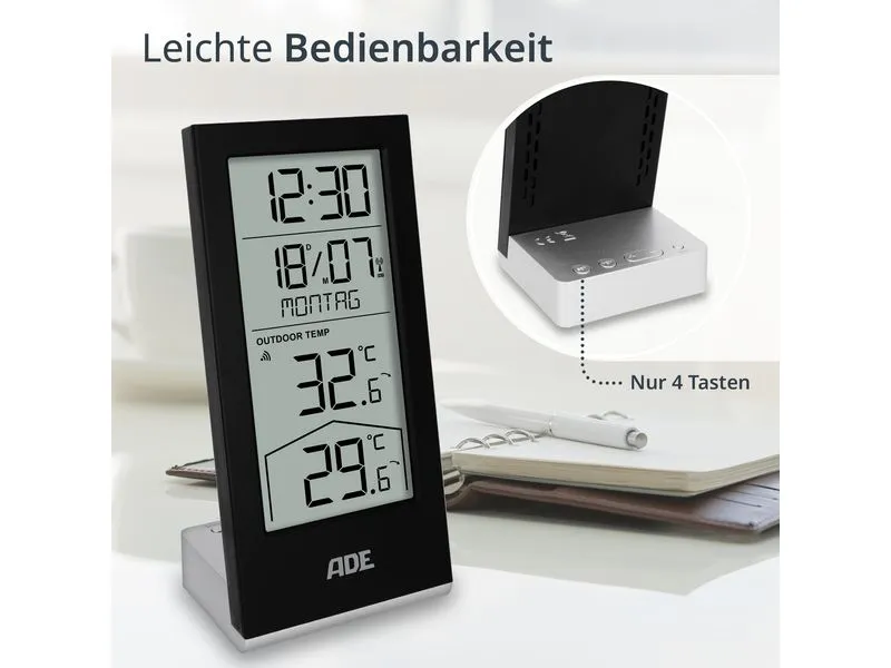 ADE Wetterstation mit Funk-Aussensensor Schwarz