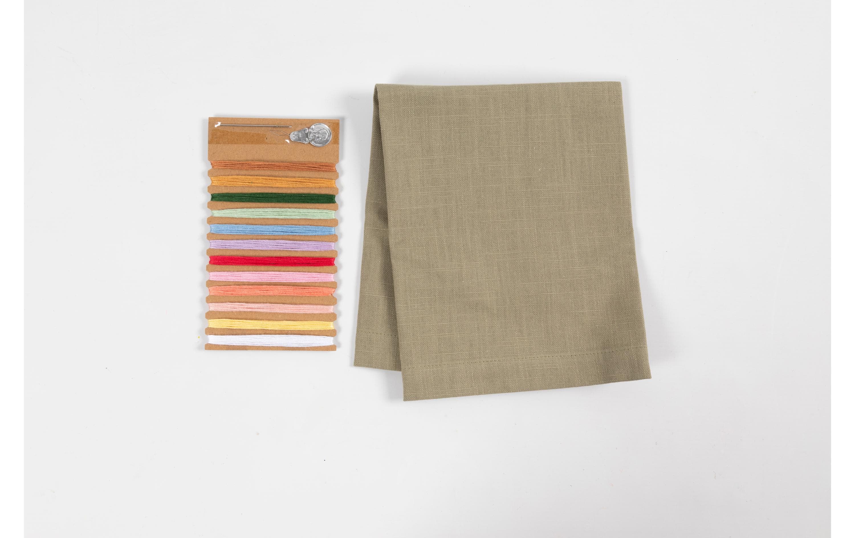 Creativ Company Bastelset Sticken Serviette Staubgrün