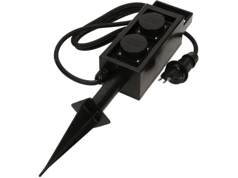 Max Hauri Gartensteckdose 2x T13 IP55 mit Spiess, Schwarz