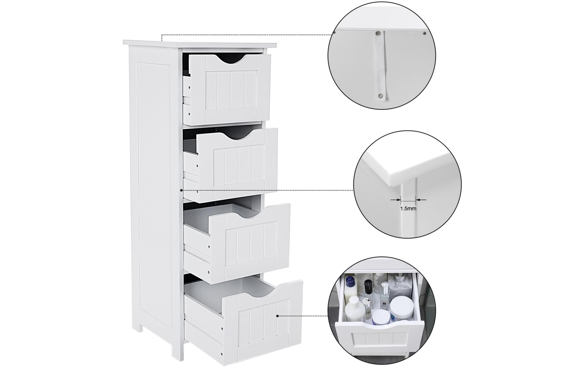 VASAGLE Badezimmerregal mit 4 Schubladen 30 x 82 cm, Weiss