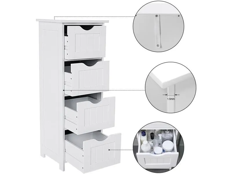 VASAGLE Badezimmerregal mit 4 Schubladen 30 x 82 cm, Weiss VASAGLE Badezimmerregal mit 4 Schubladen 30 x 82 cm, Weiss