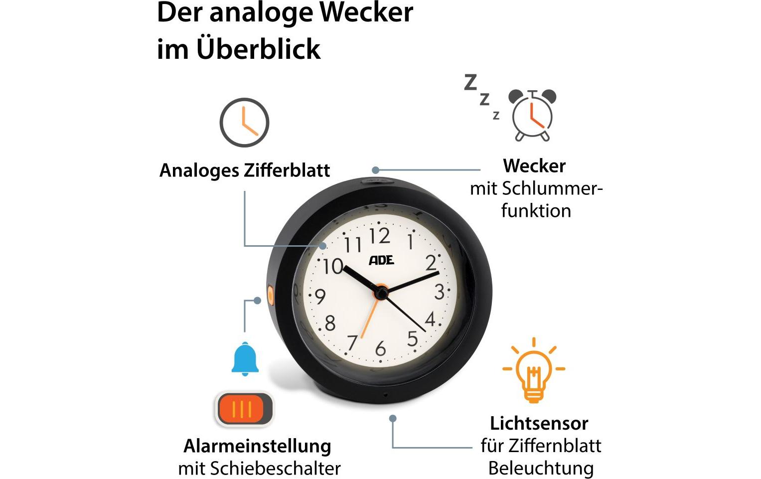 ADE Klassischer Wecker mit Nachtlicht-Sensor