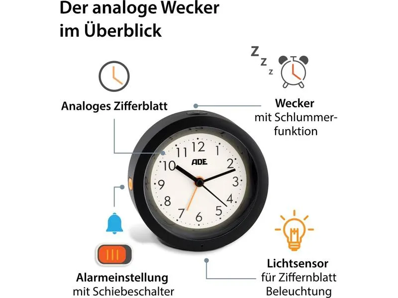ADE Klassischer Wecker mit Nachtlicht-Sensor ADE Klassischer Wecker mit Nachtlicht-Sensor