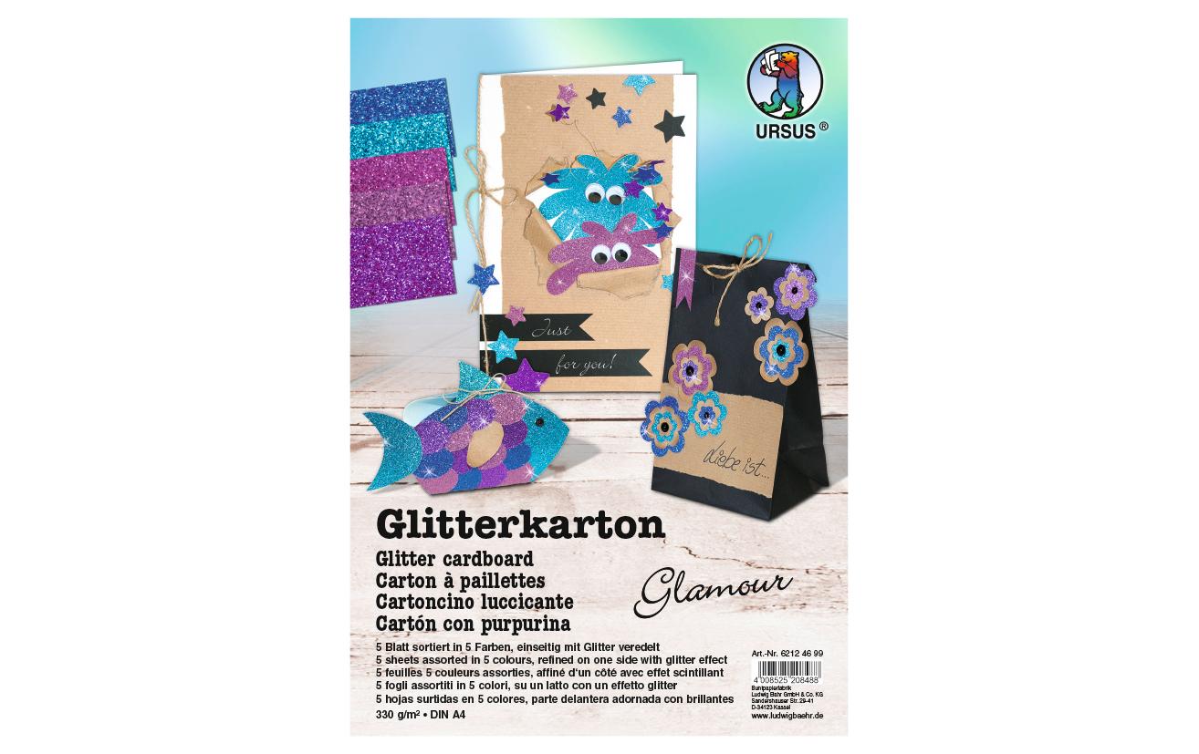 URSUS Glitzerkarton Glamour A4, 330 g/m², 5 Blatt, Mehrfarbig URSUS Glitzerkarton Glamour A4, 330 g/m², 5 Blatt, Mehrfarbig