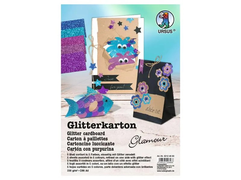 URSUS Glitzerkarton Glamour A4, 330 g/m², 5 Blatt, Mehrfarbig URSUS Glitzerkarton Glamour A4, 330 g/m², 5 Blatt, Mehrfarbig