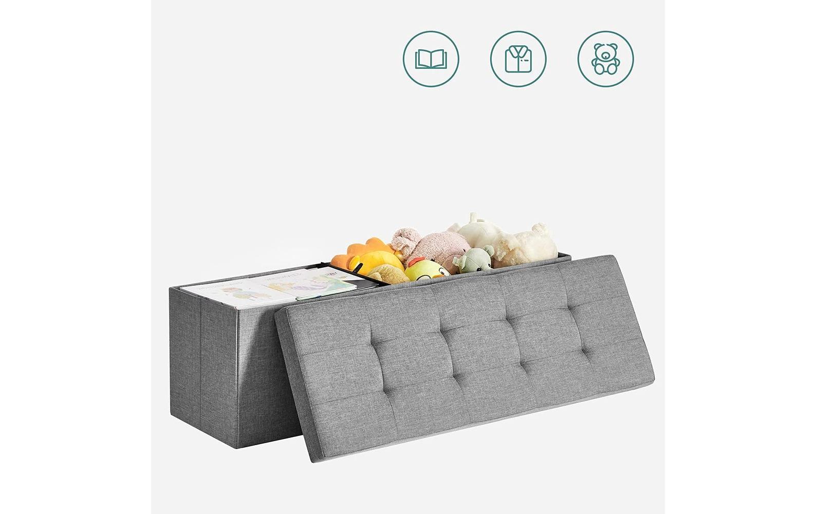 Songmics Sitztruhe mit Aufbewahrung 110 x 38 cm, Hellgrau