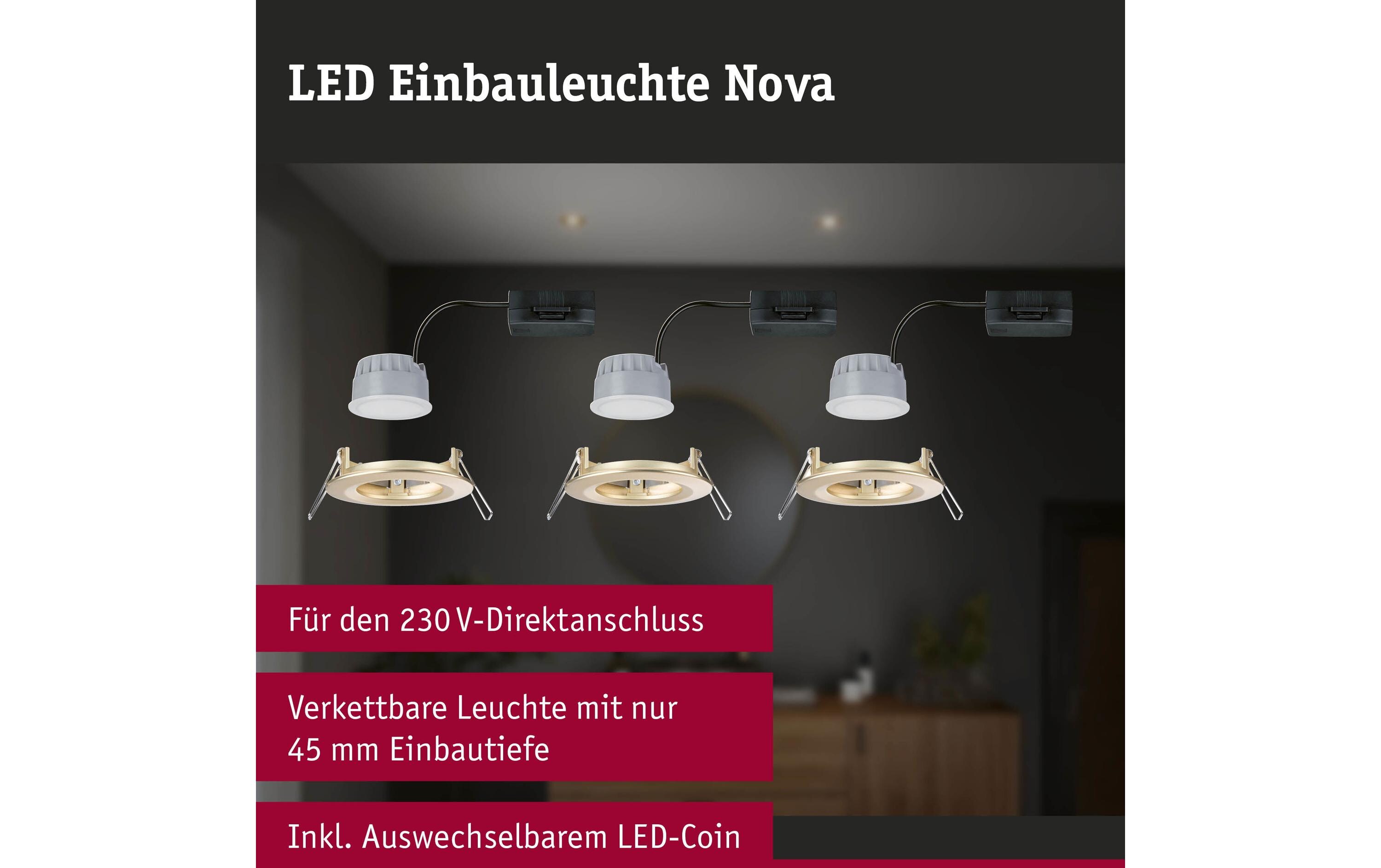 Paulmann Einbauleuchte LED Nova Coin Basisset starr 3-Step-Dim Gold