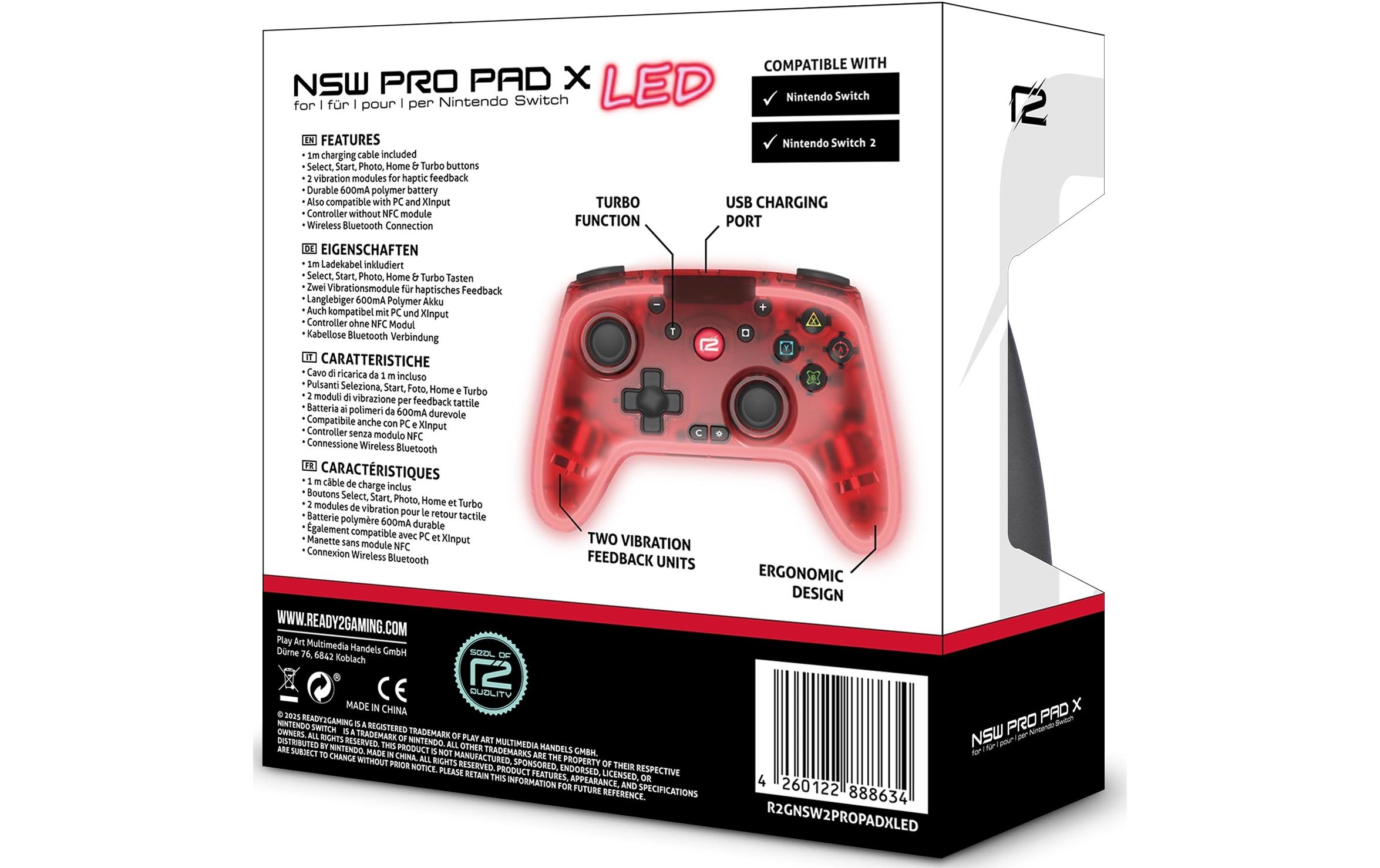 GAME Controller Pro Pad X2 LED Edition Rot für NSW 2