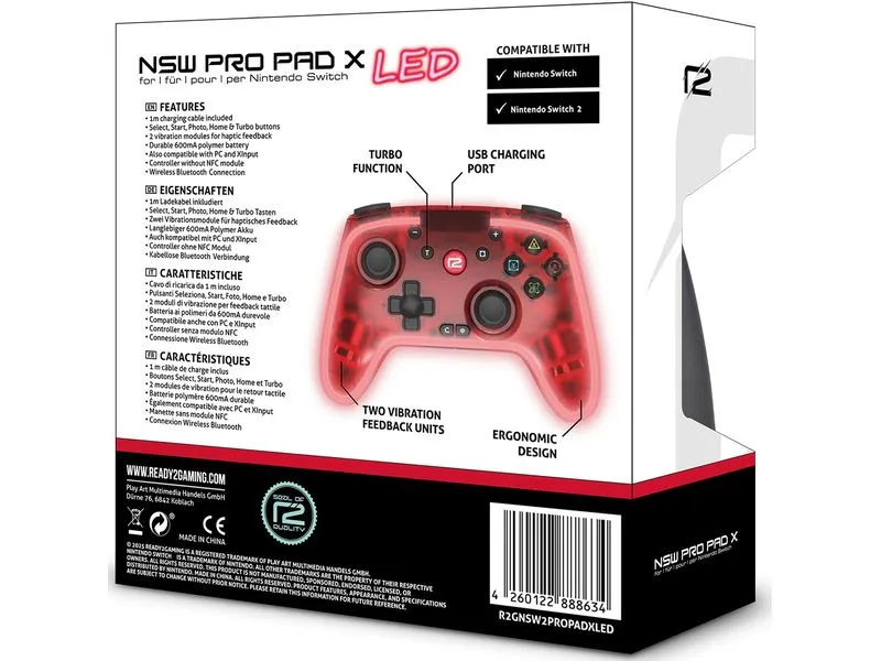 GAME Controller Pro Pad X2 LED Edition Rot für NSW 2 GAME Controller Pro Pad X2 LED Edition Rot für NSW 2