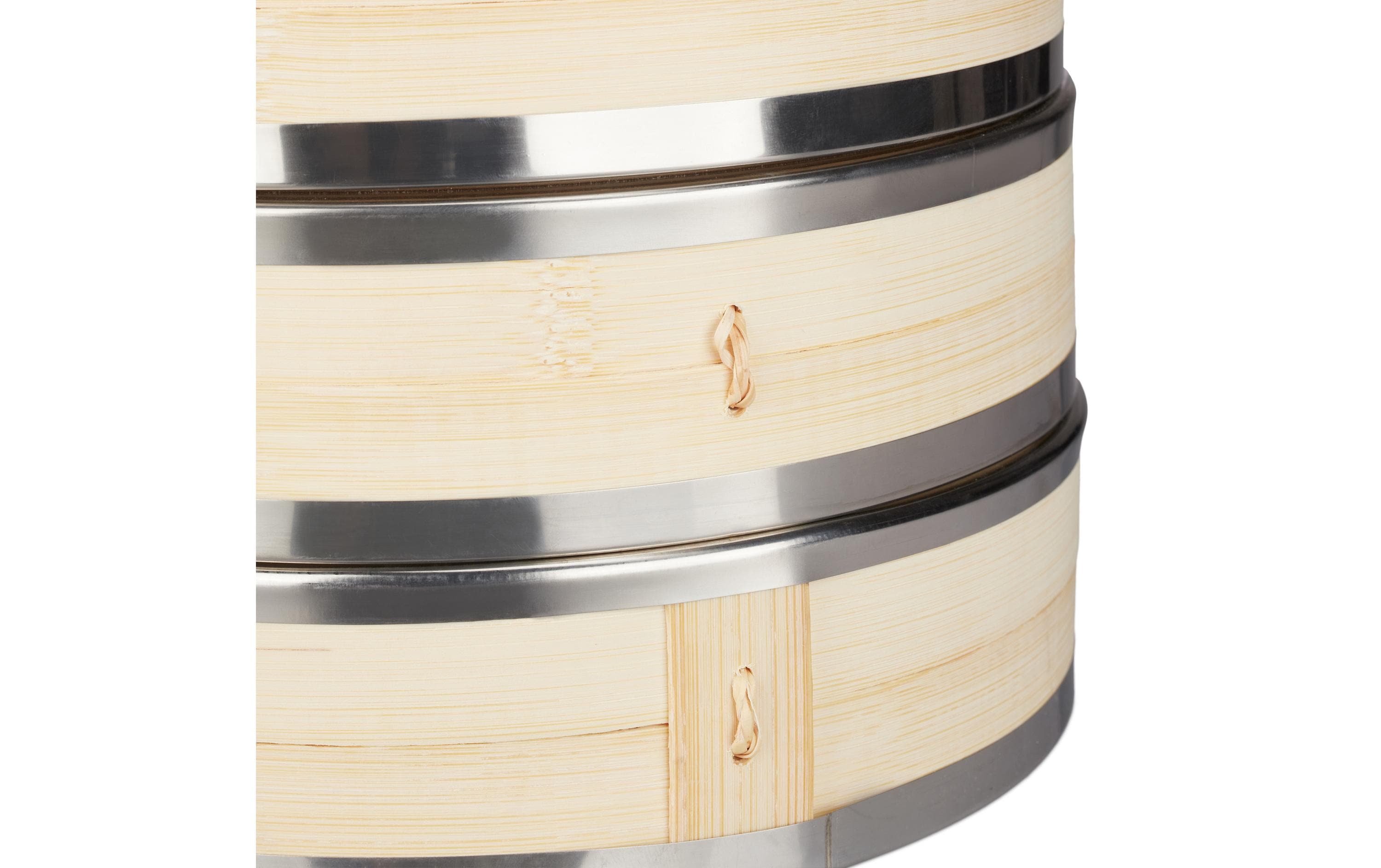 relaxdays Dampfgarer Bambus, 2 Etagen, mit Edelstahlringen