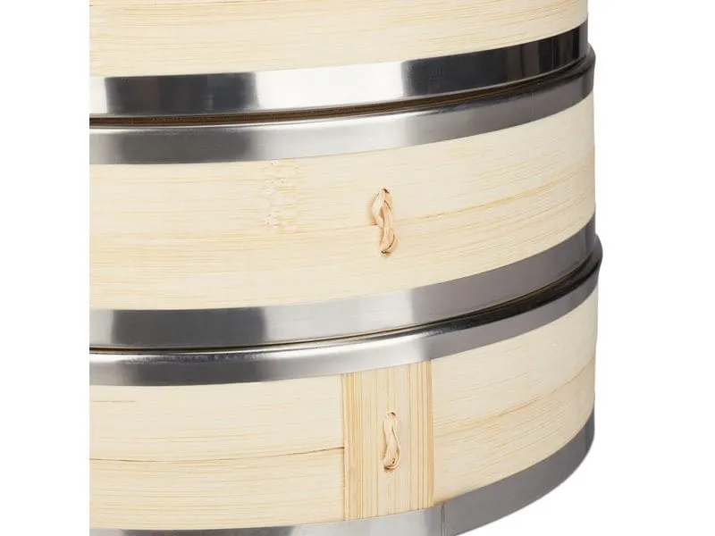relaxdays Dampfgarer Bambus, 2 Etagen, mit Edelstahlringen