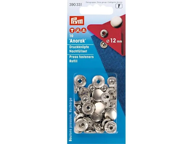 Prym Druckknöpfe Anorak Silber, 12 mm