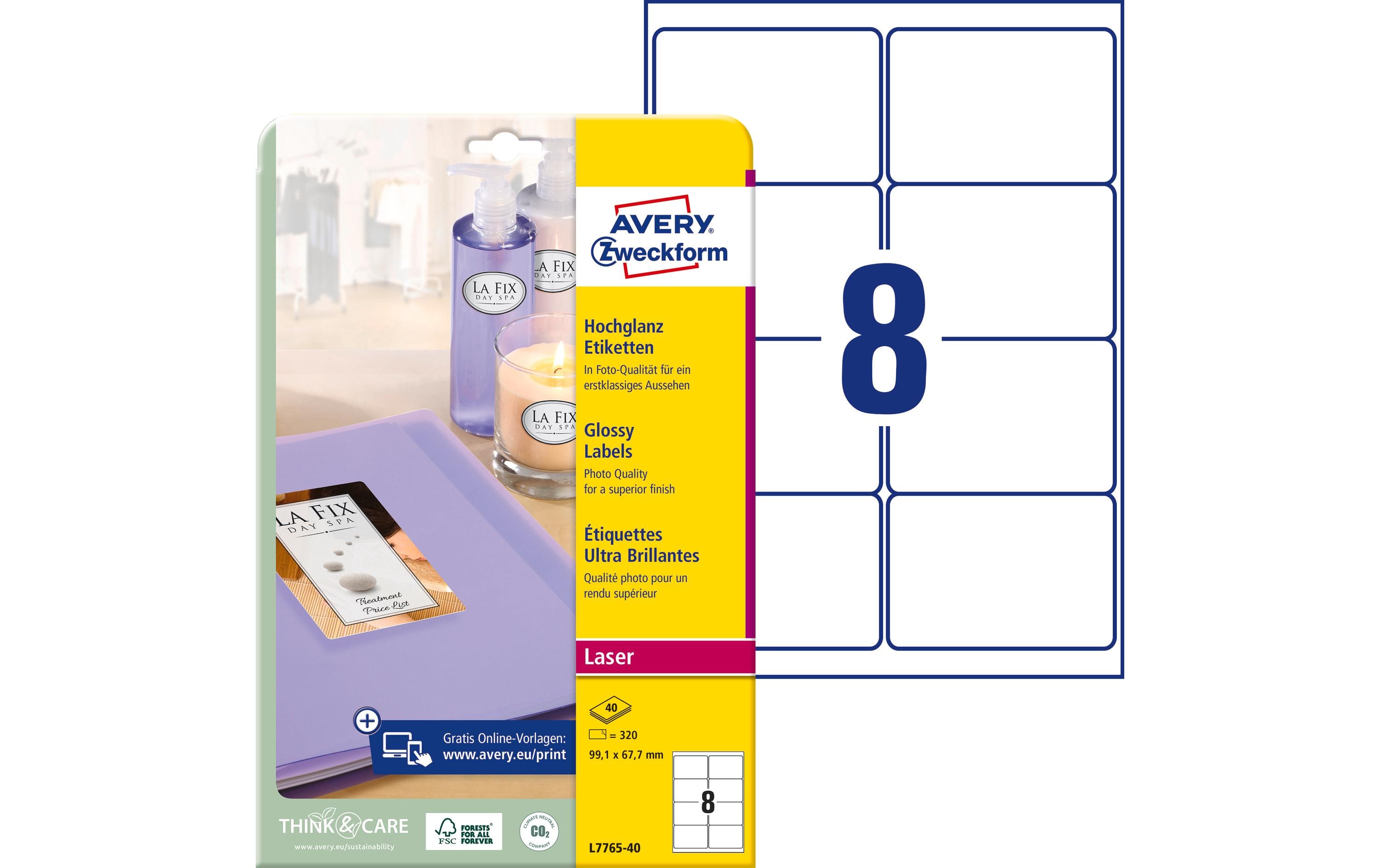Avery Zweckform Fotoetiketten L7765-40 99.1 x 67.7 mm Avery Zweckform Fotoetiketten L7765-40 99.1 x 67.7 mm