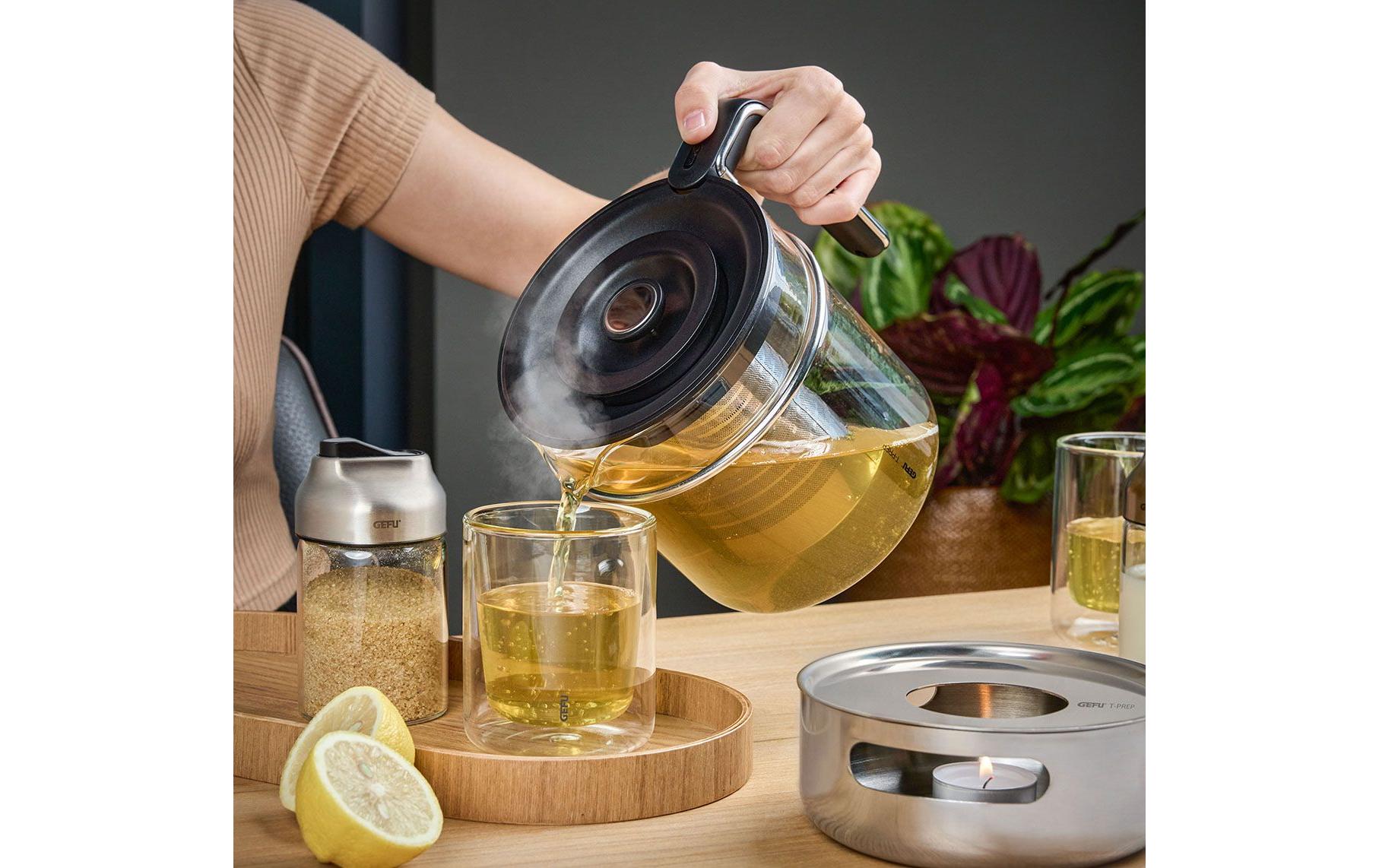 GEFU Teekanne T-Prep 1.5 l, Schwarz/Silber/Transparent