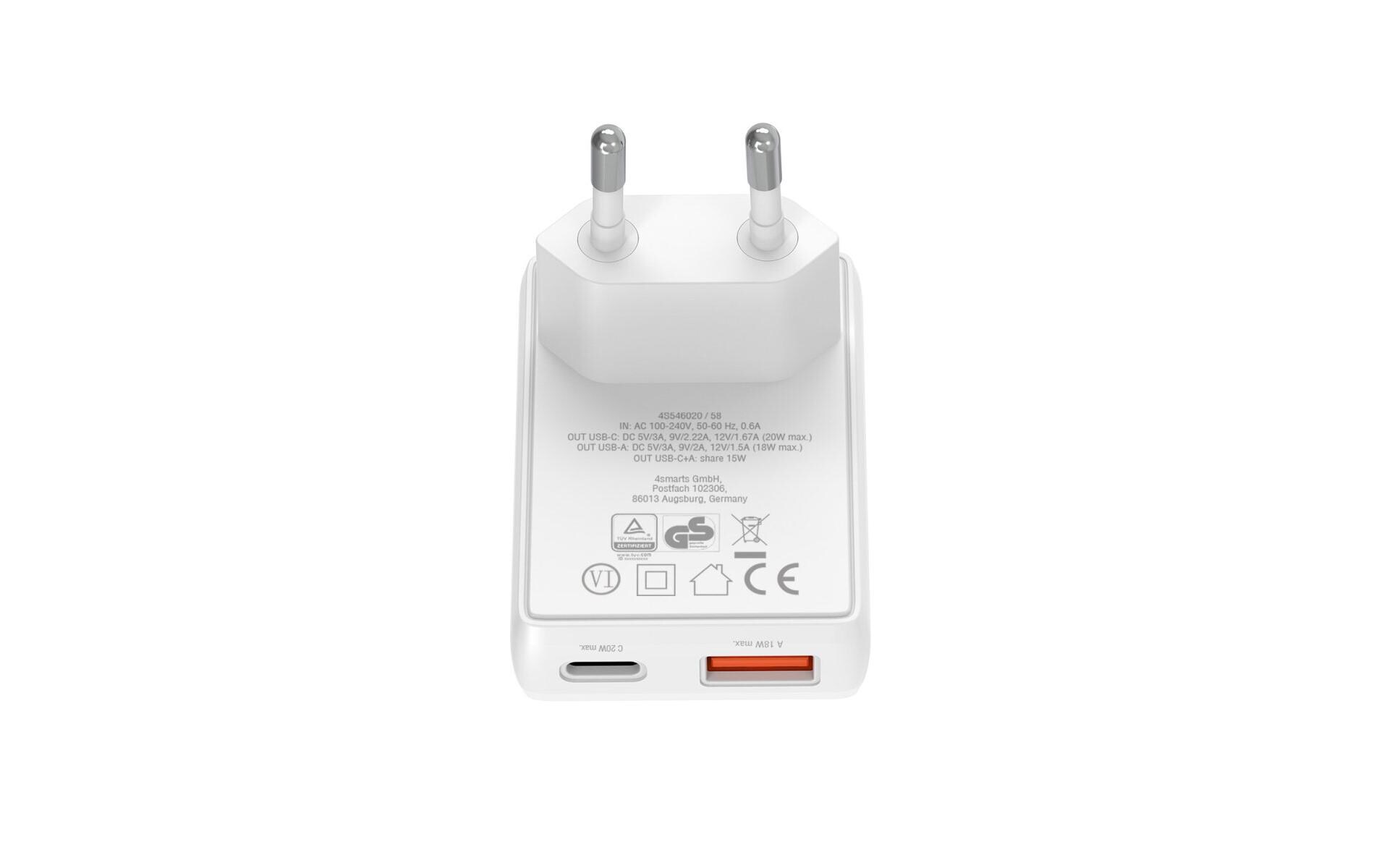 4smarts USB-Wandladegerät FlatPlug Duos Weiss 4smarts USB-Wandladegerät FlatPlug Duos Weiss