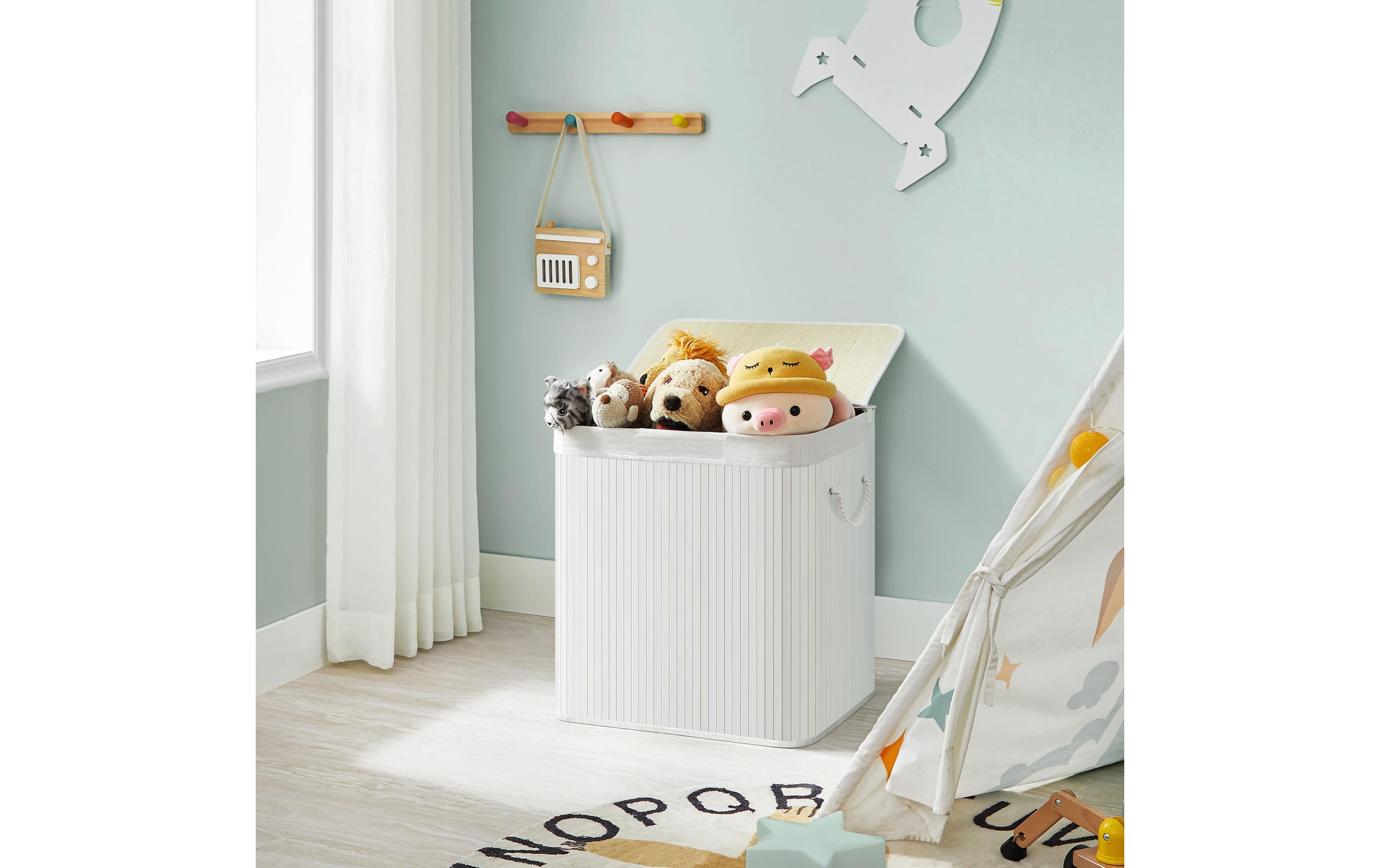 Songmics Wäschekorb mit Deckel 150 l, Weiss
