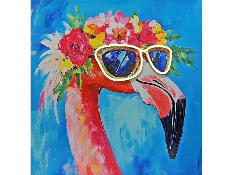 Dameco LED Bild Pop Art Flamingo mit Neon Licht Brille Dameco LED Bild Pop Art Flamingo mit Neon Licht Brille