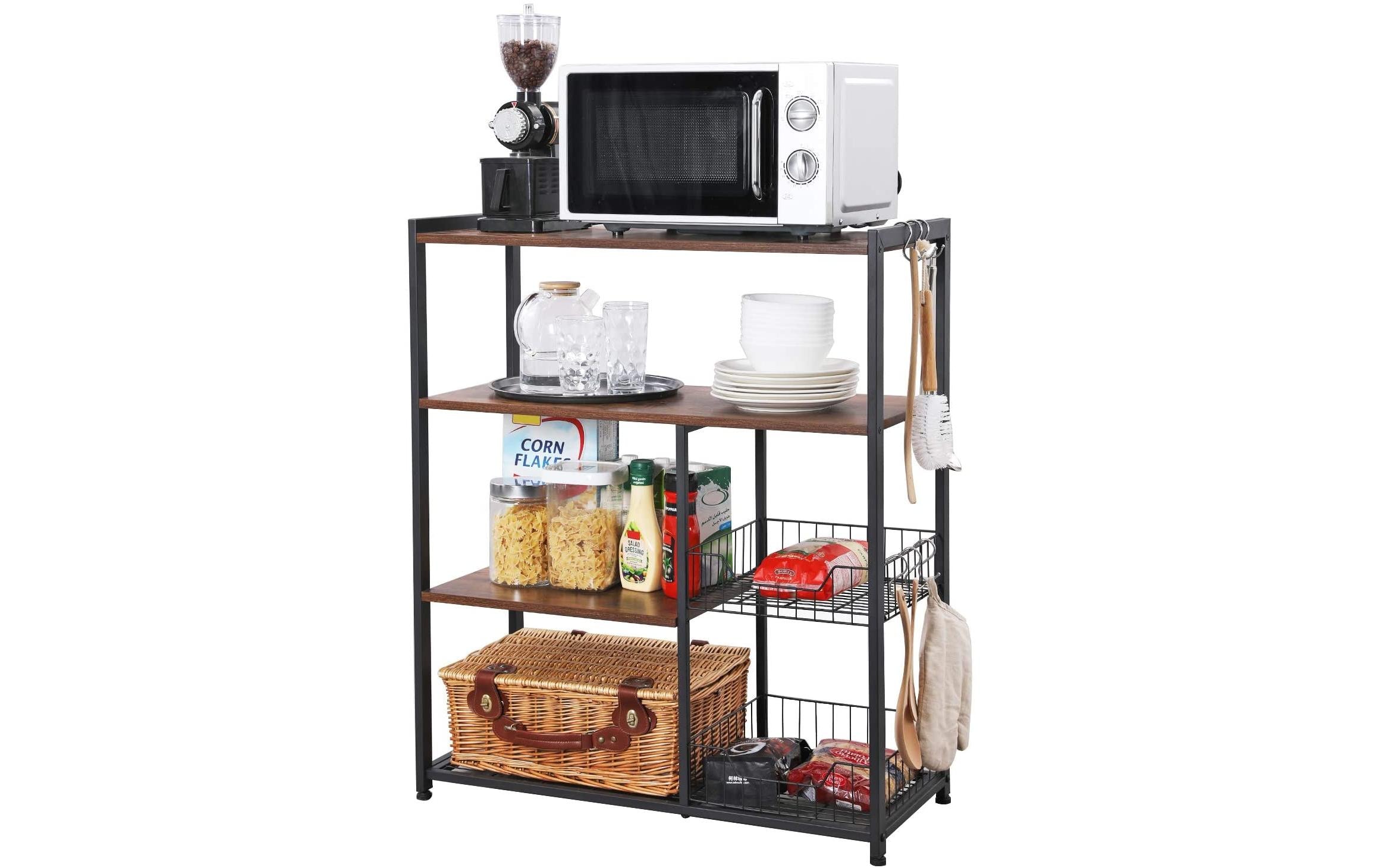 VASAGLE Küchenregal mit 6 Haken 90 x 80 cm, Braun/Schwarz