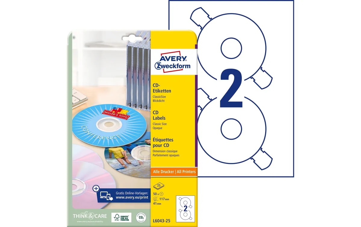Avery Zweckform CD-Etiketten L6043 Ø 117 mm Avery Zweckform CD-Etiketten L6043 Ø 117 mm