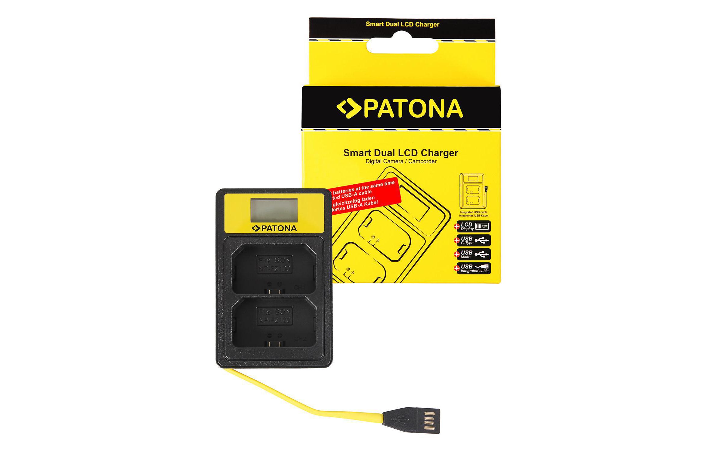 Patona Ladegerät Smart Dual LCD USB Sony NP-FZ100