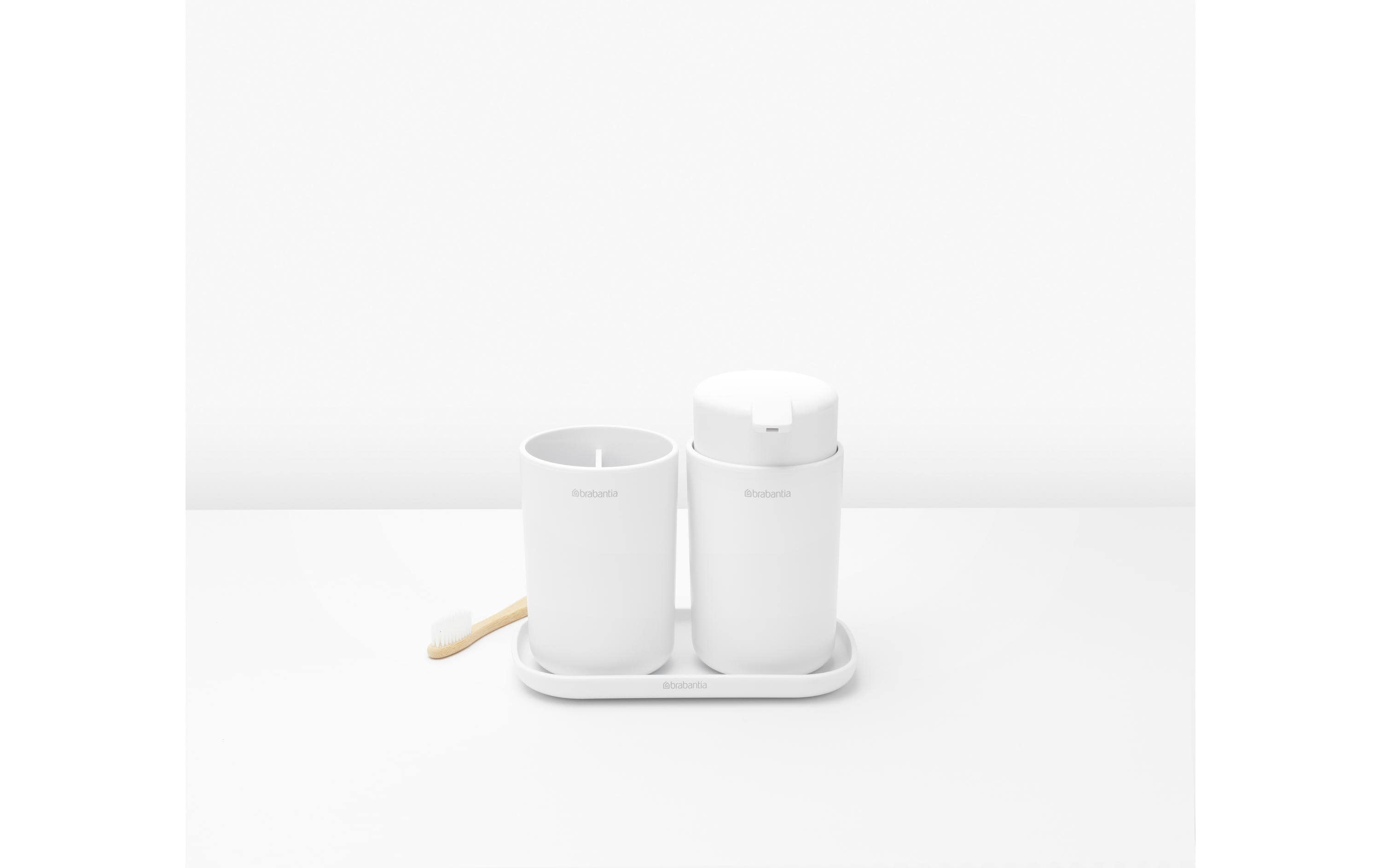 Brabantia Seifenspender-Set ReNew mit Zahnputzbecher und Schale Weiss