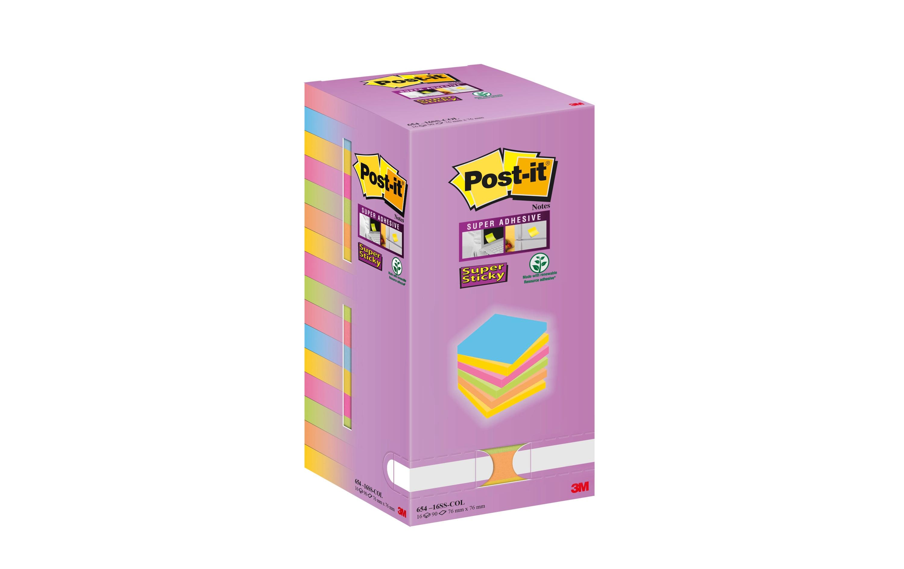 Post-it Notizzettel Super Sticky 7.6 x 7.6 cm, Mehrfarbig