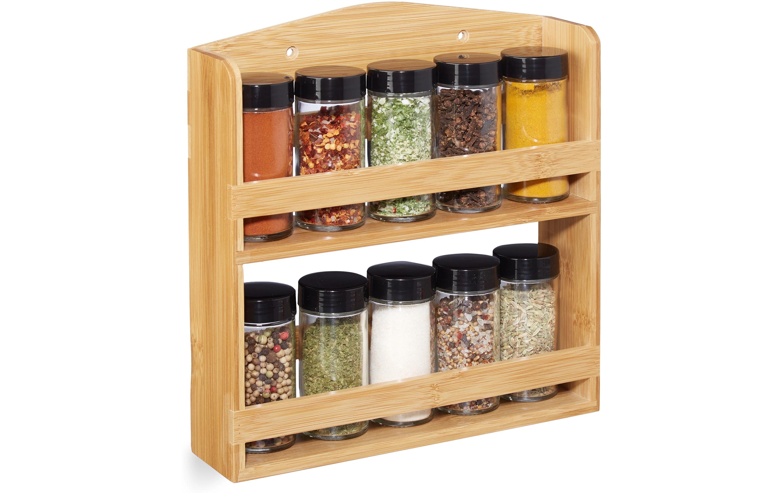 relaxdays Gewürzregal 10 Gläser Hellbraun
