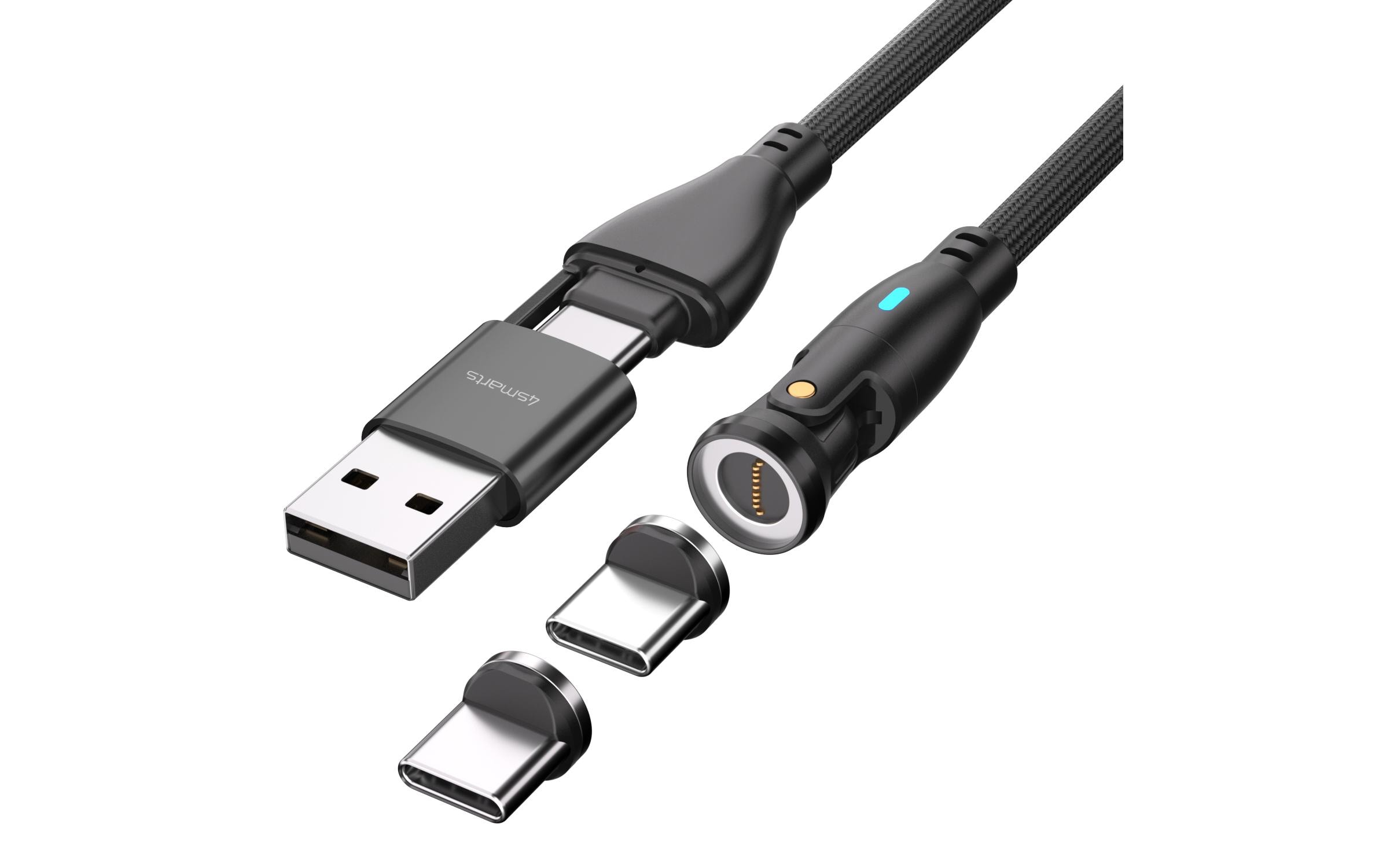 4smarts USB-Kabel C/A 540° Magnetkabel GravityCord 100W 1.8m Schwarz